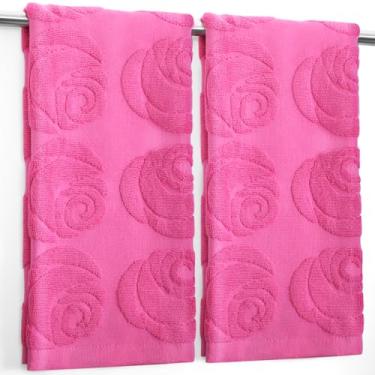 Imagem de Tegeme Pacote com 2 toalhas de mão para o dia dos namorados, rosas em relevo, toalhas de mão decorativas macias e absorventes para banheiro, hotel, academia, spa, férias, casa de fazenda, 35 x 74 cm