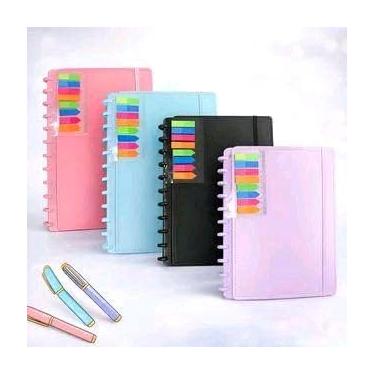 Imagem de Caderno Inteligente 10 Discos Reutilizável com Régua Marcadora e Marcador Colorido, 80 Folhas Destacáveis, Capa Dura