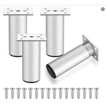 Imagem de Conjunto de 4 pernas de metal para móveis de 10 cm, pés ajustáveis para móveis, pernas de armário ajustáveis de 0 a 1,2 cm, pernas de mesa de metal de liga de alumínio para cozinha, mesa, cômoda