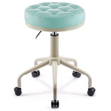 Imagem de AIROW Banqueta redonda com rodas, cadeira ajustável em altura giratória de 360°, almofada acolchoada de espuma de alta densidade para tatuagem de massagem de salão de spa