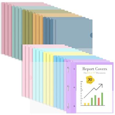 Imagem de Ndsox Pacote com 30 capas de plástico para relatórios com fixadores de 3 pinos, pastas de apresentação de projetos de 10 cores para papel tamanho carta, currículo e documento, capas de relatório