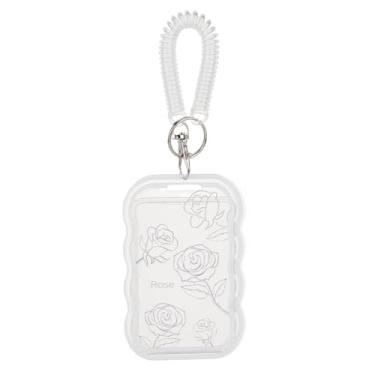 Imagem de NICENEEDED Porta-cartões fotográficos, porta-cartões de foto com padrão floral, porta-crachás de identificação, porta-cartões de crédito de ônibus de acrílico