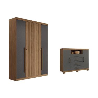 Imagem de Guarda Roupa +cômoda 2 Peças Qc337 Jatobá/grafite - Santos Andirá