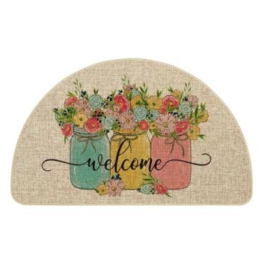 Imagem de Artoid Mode Tapete semicircular para vaso Hello Spring, tapete de interruptor de jardim de baixo perfil sazonal de verão para ambientes internos e externos 43 x 73 cm
