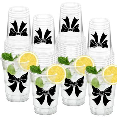 Imagem de HYMENEX 50 peças de copos de laço preto, copos de plástico elegantes com laço de 340 g para casa, cozinha, casamento, chá de panela, suprimentos de decoração de festa de aniversário, lembrancinhas
