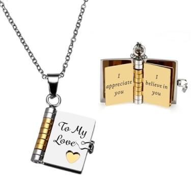 Imagem de Colar To My Love Book - Presentes de Dia dos Namorados para ele, Marido e Esposa - Pingente Romântico Flip Book com 6 Páginas para Casais - Colar de Amor de Aniversário para Namorado Namorada Joias