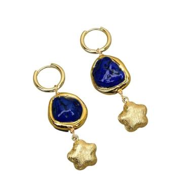 Imagem de Brincos femininos com pingente de flor com contas escovadas com borda banhada a ouro