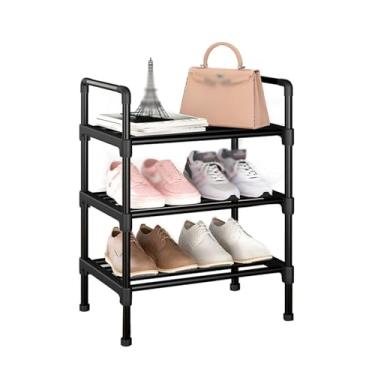 Imagem de Organizador de sapatos multicamadas com prateleiras de tubos de aço, prateleira de armazenamento de sapatos preta para entrada de armário corredor sapateira (cor: 4 camadas-45 cm) (3 camadas 45 cm)