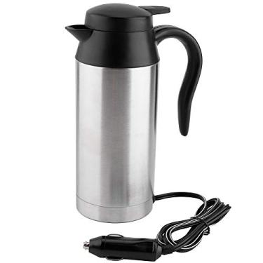 Imagem de Chaleira elétrica para carro, 750 ml de aço inoxidável para acendedor de cigarro, desligamento automático, caneca de viagem com controle de temperatura, função indicadora para ferver, preservação do calor do café/chá