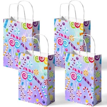 Imagem de SamPartyShop Pacote com 24 sacos de lembrancinhas de festa Candyland para crianças – Sacos de guloseimas com alças, decorações de aniversário Candyland, suprimentos de festa de doces para crianças