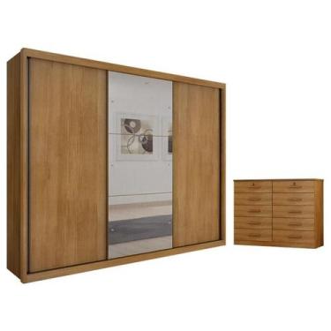 Imagem de Guarda Roupa Casal Palazzo com Espelho e Gaveteiro Milão com Chave Cum