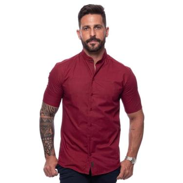Imagem de Camisa Masculina Linho Manga Curta Gola Padre Lisa Casual-Masculino