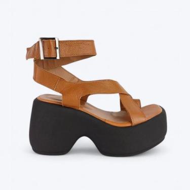 Imagem de Sandália Cami Salto Plataforma Em Couro Caramelo - Jess Calçados, 36, 