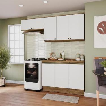 Imagem de Armário De Cozinha Compacta 100% Mdf 200cm Nogueira/branco Celeste Kap