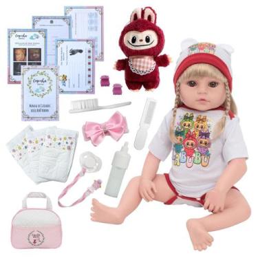 Imagem de Bebe Reborn Boneca Loira Recém Nascida Fofinha Bolsa Itens - Cegonha R