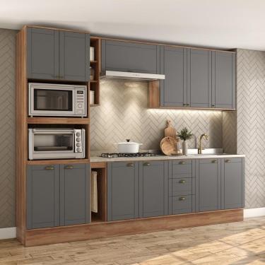 Imagem de Armário De Cozinha Completa Com Balcão Milla Quest Carraro Nogal Cinza Titânio