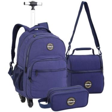 Imagem de Kit Material Escolar Juvenil Mochila de Rodinhas Lancheira Térmica Est