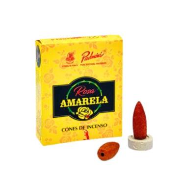 Imagem de Incenso de Cone Rosa Amarela - Padmini - 10 Cones com Mini Incensário 