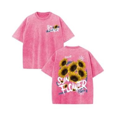 Imagem de Camiseta Feminina De Algodão Macio Com Estampa De Girassol, Casual De 