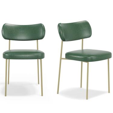 Imagem de Kit 2 Cadeiras Sala de Jantar Stela Champanhe  Couro Sintetíco Verde - Vallisa Decor