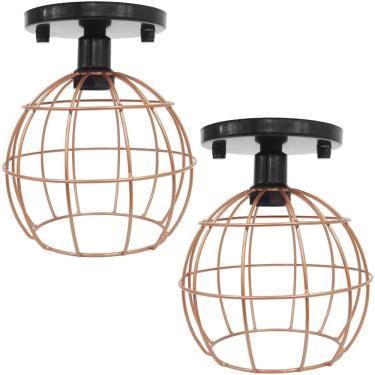 Imagem de 2 Lustres Teto Plafon Industrial Aramado Globo Cobre Rose Retrô Luminária Vintage Preto Agp Ilumini