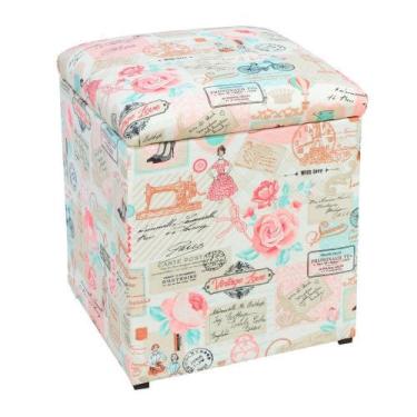 Imagem de Puff Decorativo Baú Dani Quadrado Estampado Retrô Rosa D61 - D'Rossi