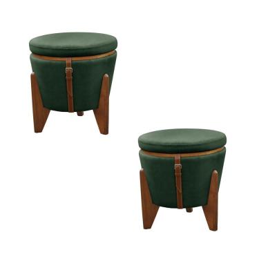 Imagem de Conjunto - 2 Puffs Banqueta Fênix Baú Mesa Castellar Móbile Veludo Verde