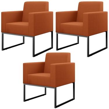 Imagem de Kit 03 Poltronas Decorativas Sala Base Fixa Metal Helô L02 Tecido Terracota