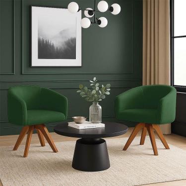 Imagem de Poltrona Sala Base Giratória Madeira Kit 2 Arielle Suede D03 - D'rossi Verde
