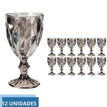 Imagem de Taça Diamante de Vidro Cinza Metalizada 340ml Água Suco 12Un - PRATICA