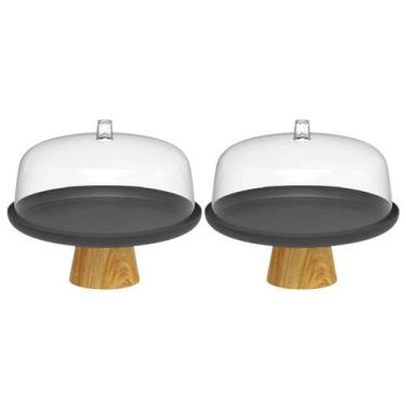 Imagem de Conjunto 2 Boleiras Porta Bolos Tortas 25cm com Tampa e Pé Bailarina O