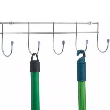 Imagem de Suporte De Parede Multiuso Vassouras Utensílios Aço Cromado - Schmitt