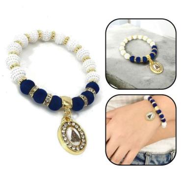 Imagem de Pulseira Feminina Nossa Senhora Aparecida Strass Dourada - FORNECEDOR 