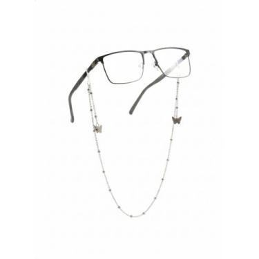 Imagem de Cordão Corrente Segura Salva Óculos Prata Borboleta 60cm - RL Star