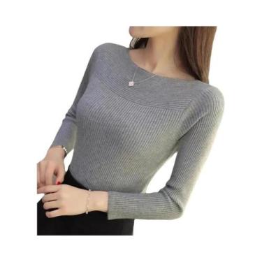 Imagem de Suéter Feminino De Tricô Canelado Com Gola Canoa E Manga Longa, Ajuste