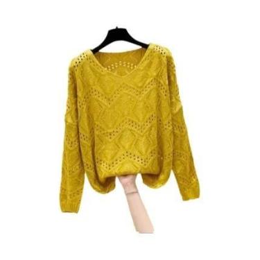 Imagem de Pullover Cropped De Tricô Com Mangas Longas Para Mulheres, Estilo Bási