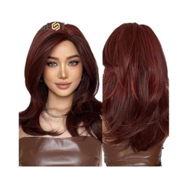 Imagem de Peruca Sintética Ondulada Média Ombre Marrom Loiro Para Mulheres, Resi