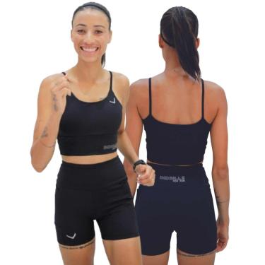 Imagem de Kit Feminino Indrills Top + Short Wear de Compressão Para Corrida Academia Treino Running Preto-Feminino