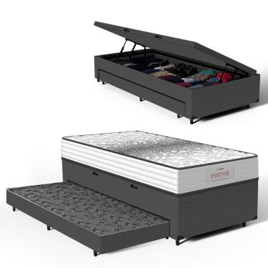 Imagem de Cama Box Baú com Colchão de Molas Ensacadas Double Face Essence Probel + Auxiliar Solteiro 88cm