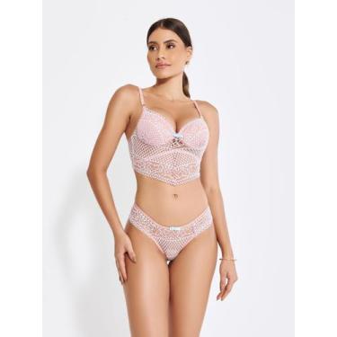 Imagem de Conjunto lingerie cropped sexy em renda bicolor com bojo - ALTIÊ INTIM