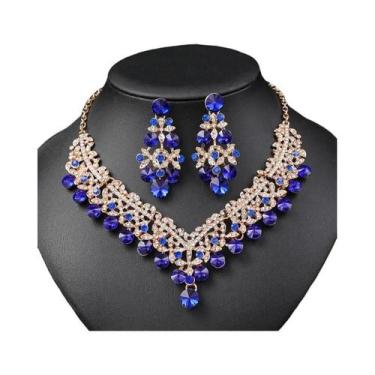 Imagem de Conjunto De Joias De Noiva Com Cristais Vermelhos, Colar, Brincos E Ti