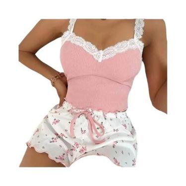 Imagem de Conjunto De Pijama Feminino Rosa Com Renda E Decote V, Camisola Sexy E