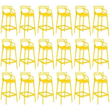 Imagem de Kit 18 Banquetas Allegra com Encosto Design Cozinha/Bancada - Amarelo 