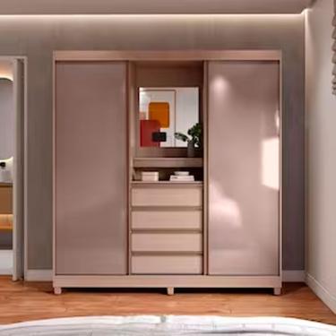 Imagem de Guarda Roupa Casal Fortaleza II 2 Portas de Correr 4 Gavetas MDP com Espelho Avelã-cappuccino Bartira Móveis
