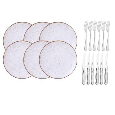 Imagem de Jogo de Churrasco 6 Pratos Rústico 28cm e Talheres 12 peças Zurique Tr