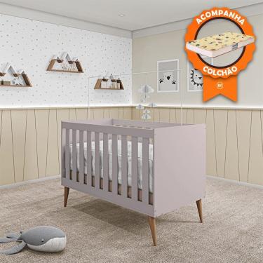 Imagem de Berço Mini Cama Móveis Estrela Ternura - Rosa Wood + Colchão Gazin