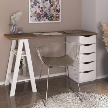 Imagem de Escrivaninha Com Gaveteiro Mesa Office Spirit Ii Nogal-branco - ARTANY