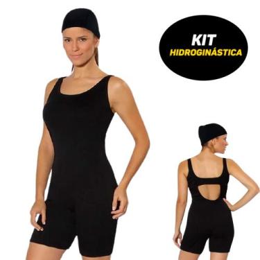 Imagem de Maiô Para Hidroginástica Plus Size Com Touca, Preto, Até 56 - Moda GG,