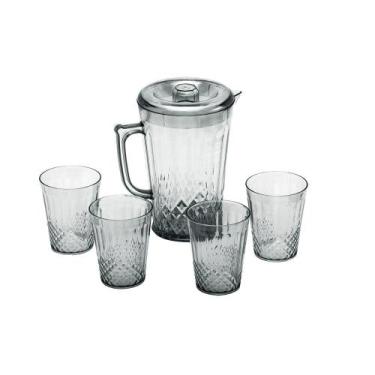 Imagem de Jarra Acrílico 1 Litro com 4 Copos Agua Suco Bebida Branco - Prana