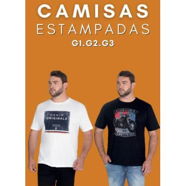 Imagem de Camisetas masculina - Denim, Branco, G1, G2, G3